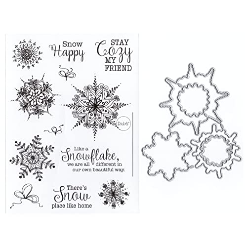 DzIxY Transparente Weihnachts-Schneeflocken-Stempel und Metall-Stanzformen-Sets für Kartenherstellung, Scrapbooking, Papierbedarf, Dichtungen, Aufbewahrungstaschen von DzIxY