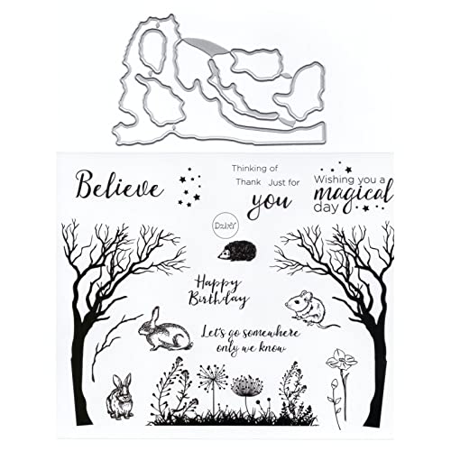 DzIxY Tree Dandelion Bunny Clear Stamps and Metal Cutting Dies Sets for Card Making Scrapbooking Paper Supplies Seals Storage Pockets von DzIxY