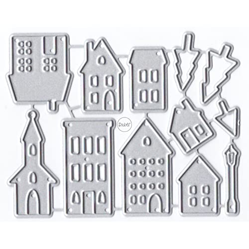 DzIxY Unregelmäßigkeit Häuser Bäume Metall Stanzformen für Kartenherstellung Prägen Papier Stanzformen Sets Album Scrapbooking Vorlagen Schablonen Aufbewahrungstaschen von DzIxY