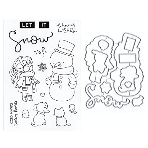 DzIxY Weihnachts-Schneemann-Mädchen, transparente Stempel und Metall-Stanzformen-Sets für Kartenherstellung, Scrapbooking, Papierbedarf, Dichtungen, Aufbewahrungstaschen von DzIxY