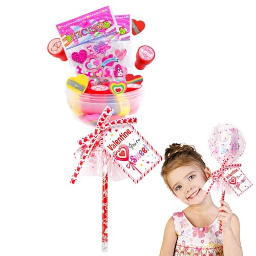 DzpKrka Valentinstag-Briefpapier-Set, Valentinstag-Briefpapier-Set,24er-Pack Briefpapier zum Valentinstag mit Partygeschenken - Kreatives Lollipop Stuffers-Briefpapier-Set für Klassenzimmer, von DzpKrka