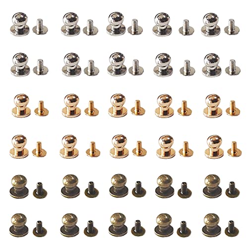 Dzsomt Buchschrauben 30 Stück Rundkopf Solide Nagel Rivet Button Massive Nieten Stud Silberne Knöpfe Pilzkopfniete Silber Stud Screwback Cap Kopfnieten mit Schraubverschluss DIY Leder Craft Zubehör von Dzsomt