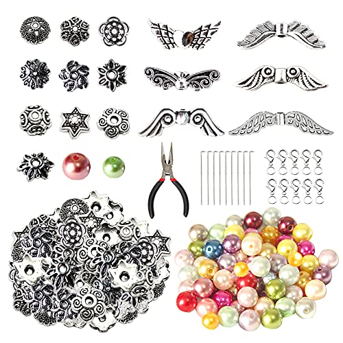 Dzsomt Engel Basteln Perlen Set 352 Stück Perlenengel Basteln Zubehör Spacer Perlenkappen Spacer Perlenkappen Engelsflügel Anhänger für Handmade DIY Engel Anhänger Selber Machen von Dzsomt