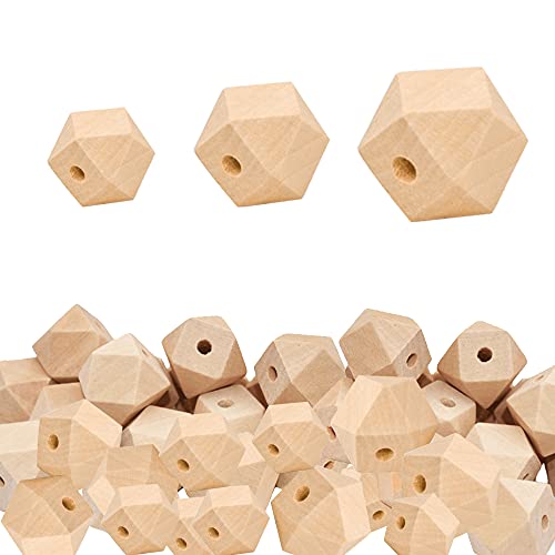 Dzsomt Geometrische Holzperlen 100 Stück Polygon Holzperlen Achteckige Perlen Holz mit Loch Holzperlen Eckig Polyeder Facettierten Holzperlen Natürliche Holzperlen für Schmuck Zubehör von Dzsomt