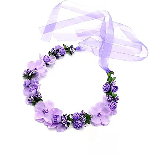 Blumenkranz Haare, Blumenkranz Haarschmuck Hochzeit Braut Haarschmuck Flower Headband Purple für Strand Hochzeit Braut Fotografie Party Muttertag (Lila) von Dzxin