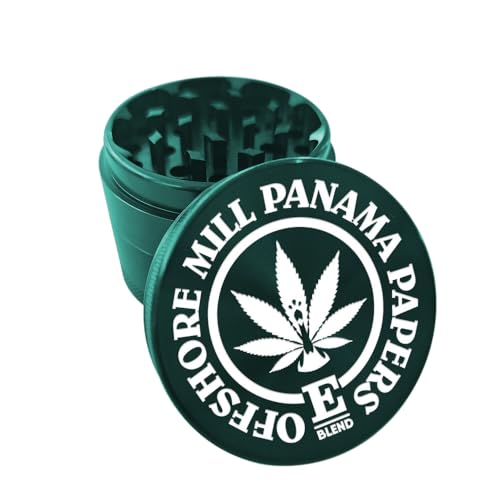 E-Blend Panama Papers Grinder | Premium Hanf-/Weed-Grinder | 4-teiliger Aluminium Grinder mit Pollenfänger | Scharfe Zähne & Magnetverschluss | (blau) von E-Blend