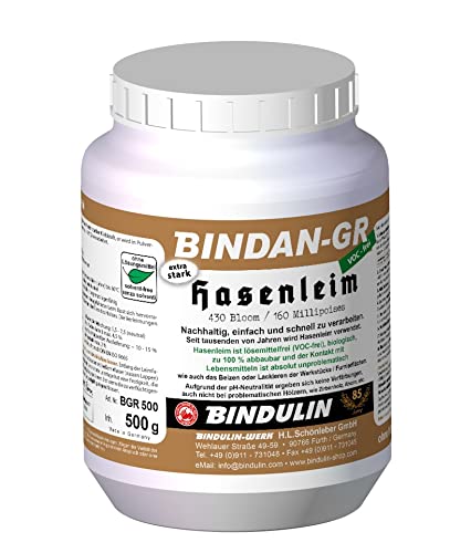 Holzleim Bindan Hasenleim Glutinleim 500 g biologisch, zu 100% abbaubar ohne Konservierungsmittel inkl. Leimpsachtel und Pinsel von E-Com24 (Hasenleim 500 gr.) von Bindulin