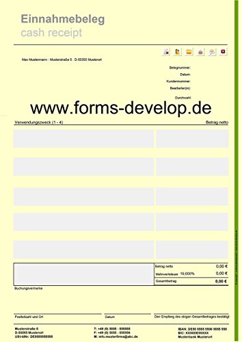 Einnahmebeleg, Kassenbeleg, Bescheinigung, PDF A4-H Standard von E-Forms-Development