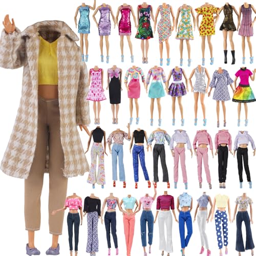 E-TING Los 15 Artikel = 5 Sets Mode Freizeitkleidung Kleidung Outfit Kleid + 10 Paar Schuhe für 29,2 cm Puppe zufälliger Stil (Hahnentritt-Trenchcoat + Freizeitkleidung Rock) von E-TING