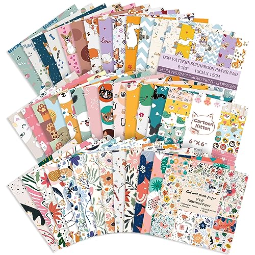 72 Blatt Scrapbooking-Papierblock, 15,2 x 15,2 cm, dekoratives Scrapbook-Papierpackung, Journaling-Papierbedarf, gemusterter Karton zum Basteln, Geschenkverpacken, Vintage-Katze von E-WEICHEN