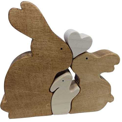 E&A Home Ahornholz Kaninchen-Elefnten Tierfamilien mit Herz Tischdeko Wohndeko Hochzeitsgeschenk Gastgeschenk Hochzeitsdeko Dekopuzzle Geschenkidee Verlobung (Holz Hase, Beige 3) von E&A Home