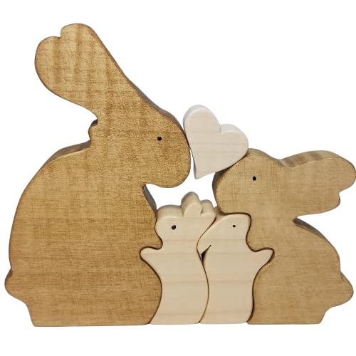 E&A Home Ahornholz Kaninchen-Elefnten Tierfamilien mit Herz Tischdeko Wohndeko Hochzeitsgeschenk Gastgeschenk Hochzeitsdeko Dekopuzzle Geschenkidee Verlobung (Holz Hase, Beige 4) von E&A Home