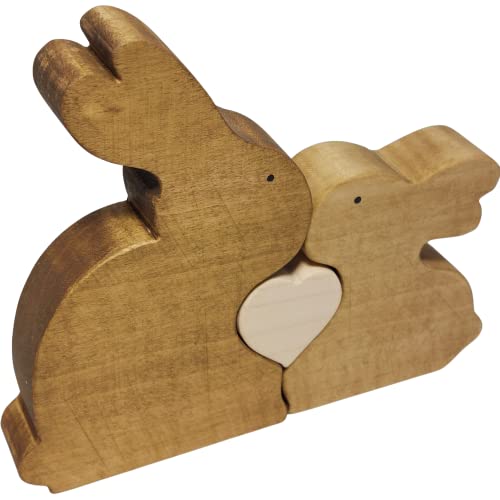 E&A Home Ahornholz Kaninchen Tierfamilien mit Herz Tischdeko Wohndeko Hochzeitsgeschenk Gastgeschenk Hochzeitsdeko Dekopuzzle Geschenkidee Verlobung (Holz Hase, Beige 2) von E&A Home