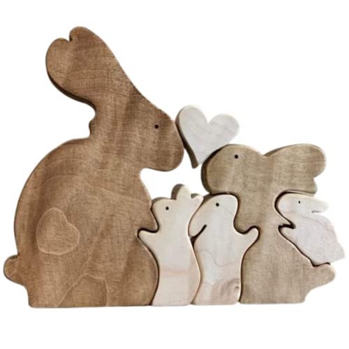 E&A Home Ahornholz Kaninchen-Tierfamilien mit Herz Tischdeko Wohndeko Hochzeitsgeschenk Gastgeschenk Hochzeitsdeko Dekopuzzle Geschenkidee Verlobung (Holz Hase, Beige 5) von E&A Home