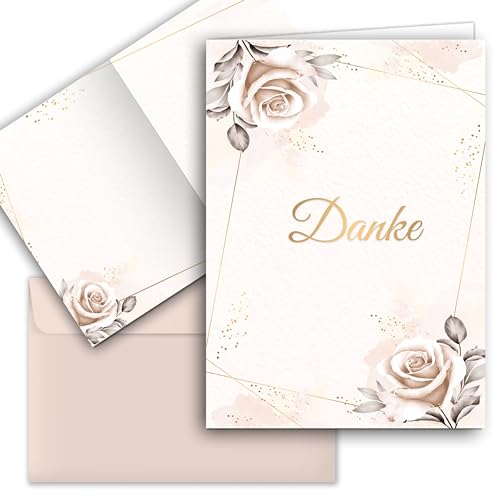 10 Danksagungskarten mit Umschlag Beige Rosen Danke Dankeskarte Klappkarten Dankeschön Hochzeit Feier Jubiläum Feude Trauer Trauerkarten Danksagungskarte Anteilnahme Geschäftlich Taufe von E&G Klasse