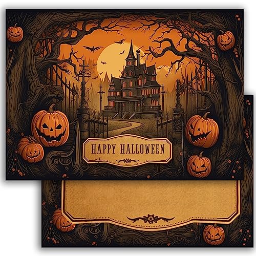 10 Halloween Karten Einladungskarten Einladung Jungen Mädchen Geburtstag Party Erwachsene Motiv Halloweenparty Grusel-Party Horror-Party Set gruselig Kürbisse Elegant Schwarz Orange nostalgisch von E&G Klasse