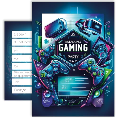 10 Kinder Einladungskarten Einladung Kindergeburtstag Gaming Game Gamer Jungen Mädchen Kinder-Geburtstag Geburtstag Party Einschulung 5 6 7 8 9 10 11 12 13 14 von E&G Klasse