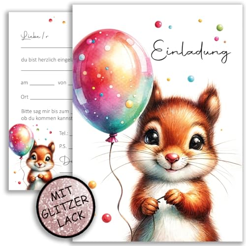 10x Eichhörnchen Glitzer Einladungskarten Einladung Kinder Kindergeburtstag Mädchen Jungen Geburtstag Taufe Einschulung Glitzer Geschenk 10x15 cm Party Süßes Eichhörnchen 1 2 3 4 5 6 7 8 9 10 11 12 13 von E&G Klasse