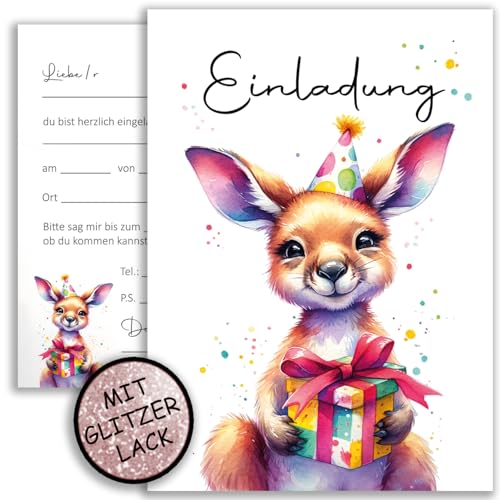 10x Känguru Glitzer Einladungskarten Einladung Kinder Kindergeburtstag Mädchen Jungen Geburtstag Taufe Einschulung Glitzer Geschenk 10x15 cm Party Süßes Känguru 1 2 3 4 5 6 7 8 9 10 11 12 13 von E&G Klasse