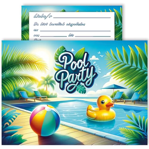 10x Kinder Einladungskarten Einladung Poolparty Pool Party Ente Kindergeburtstag Kinderparty Schwimmbad Hallenbad 10x15 cm Party Jungen Mädchen Teenager Geburtstag Geburtstagsparty Poolparty von E&G Klasse