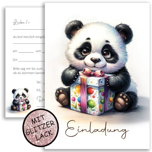 10x Panda Glitzer Einladungskarten Einladung Kinder Kindergeburtstag Mädchen Jungen Geburtstag Taufe Einschulung Pandabär Panda Bär Glitzer Geschenk 10x15 cm Party 1 2 3 4 5 6 7 8 9 10 von E&G Klasse