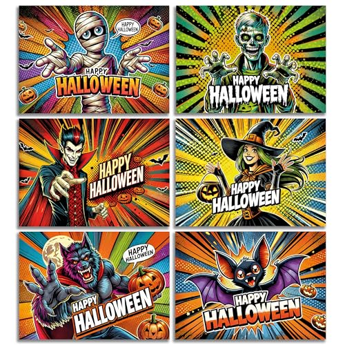 12 Halloween Karten Einladungskarten Einladung Jungen Mädchen Geburtstag Party Erwachsene Motiv Halloweenparty Grusel Horror Set gruselig Comic Modern Vampir Zombie Hexe Mumie Werwolf Fledermaus von E&G Klasse