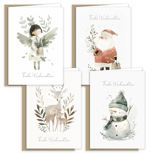 12 Weihnachtskarten Klappkarten Karten mit Umschlägen Zarte Weihnachtszeit Karte Umschlag Frohe Weihnachten Merry Christmas xmas Weihnachtskarte Weihnachtsengel Schneemann Rentier Weihnachtsmann von E&G Klasse