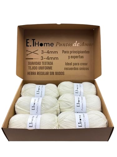 E.THOME Set mit 6 Knäueln x 100 g Premium-Wolle, Beige Cl mit normalem Garn ohne Knoten oder Kugeln, Wolle zum Häkeln, zwei Nadeln, Diy, dickes Garn zum Häkeln, Erstellen von Kunst, verwandelt Knäuel von E.THOME