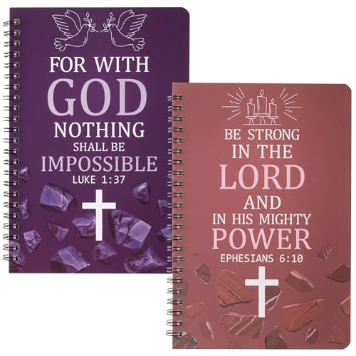 Christliches Geschenk Cross Notebooks Set - 2Stück Inspirierend Spirale Notizblöcke, Motivierende Religiöser Bibelvers Journal Schreiben Lined für Frauen Männer Christmas Church Geschenk(Purple Rot) von E1mity