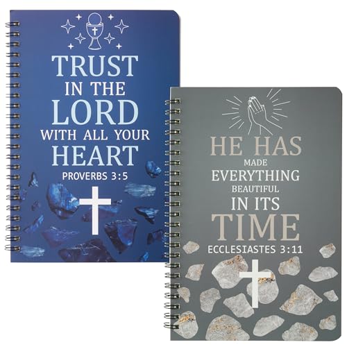 Christliches Geschenk Inspirierend Cross Notebooks - 2 Stück A5 Spirale Notizblöcke, Motivierende Religiöser Bibelvers Journal Schreiben Lined für Frauen Männer Christmas Church Geschenk(Blau Grau) von E1mity