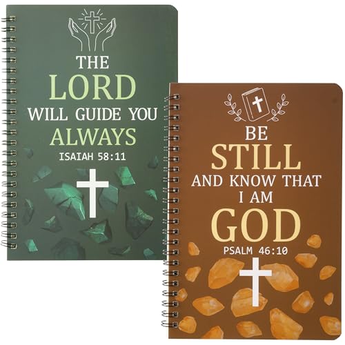 E1mity Cross Notebooks Set Christliches Geschenk - 2Stück Inspirierend A5 Spirale Notizblöcke, Motivierende Religiöser Bibelvers Journal Schreiben Lined für Christmas Church Geschenk(Grün Braun) von E1mity