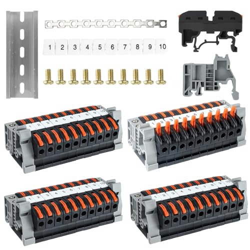 Reihenklemmen Hutschiene, 40Pcs Hutschienen Klemmen, Verbindungsklemmen, Klemmleiste Kit mit Digitale Markierungsstreifen, Schiene, Schraube, feste Basis, Parallelbarren für Feste Kabel von EAEVKPI