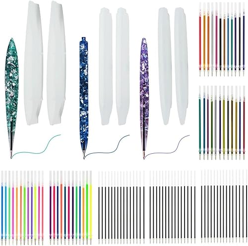 Stifte Silikonform, 6 Stück Epoxidharz Formen Kugelschreiber mit 93 Stück Multi-Color Tinte Stift Minen, Epoxidharz Kugelschreiber Form Set für DIY Stift Resin Crafting von EAEVKPI