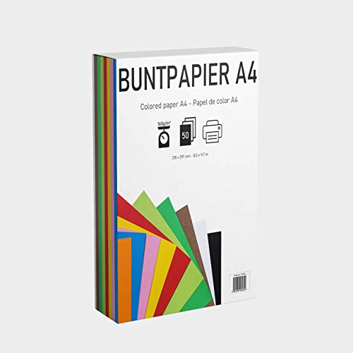 EAF supplies 50 Blatt buntes DIN-A4 Tonpapier, Set aus 10 Farben in 160g/m², Tonzeichenpapier bunt zum Zeichnen, Drucken, Basteln, DIY-Bedarf, Grußkarten und vielem mehr von EAF supplies