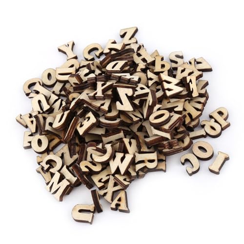 Kleine Holzbuchstaben, bemalbar, 200 Stück, Dekorationen, Holzbuchstaben, Mini-Holzbuchstaben, gemischte Holzbuchstaben von A bis Z, 0 bis 9 Zahlen, für Bastelarbeiten, (Englisches Buchstabendesign) von EALRIDV