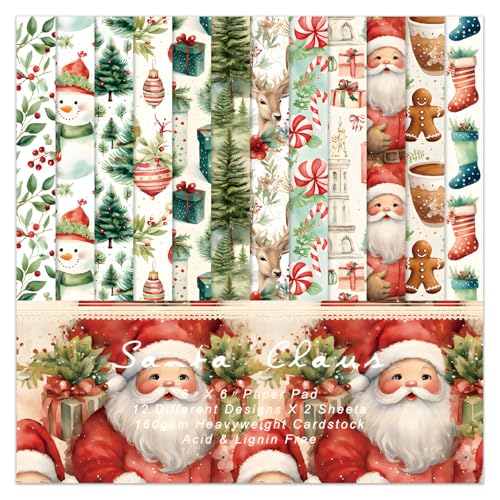 Weihnachts-Scrapbook-Papierblock, 15,2 x 15,2 cm, 24 Blatt, Weihnachtsmann, Schneemann, gemustert, dekoratives Decoupage, gefaltetes Kartenmaterial, DIY, Basteln, Verpackungsplaner, Tagebücher, von EAMOTOL