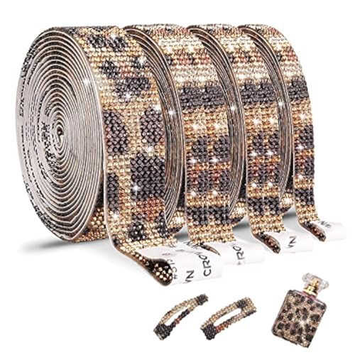 4 Rollen Glitzersteine selbstklebend Diamant Band Kristall Strass Dekoration Aufkleber für DIY Event Auto Telefon Dekoration (Leopardenmuster) von EANLOLY