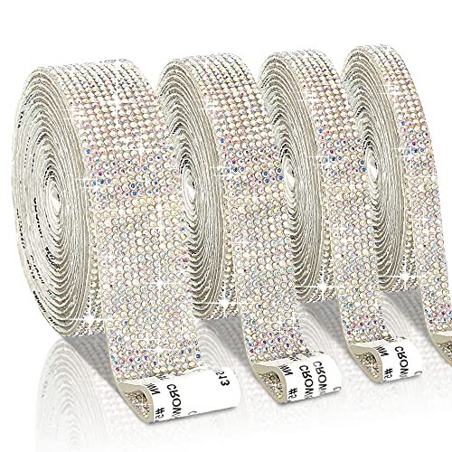 EANLOLY 4 Rollen Selbstklebende Kristall Strass, Strasssteine Band Selbstklebend DIY Diamant Bling Band für Kunsthandwerk Event Party (Kristall AB) von EANLOLY