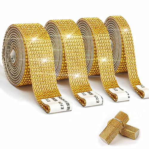 EANLOLY 4 Rollen Strass Selbstklebendes Band Kristall Dekoration Diamant Aufkleber für Kunst Handwerk, DIY Veranstaltung Auto Telefon Dekoration(Gold) von EANLOLY