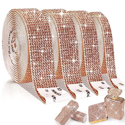 EANLOLY 4 Rollen selbstklebendes Strassband Kristall Diamant Dekoration Aufkleber Bling Kunst Handwerk für Event Hochzeit Party Auto Telefon (Champagner Gold) von EANLOLY