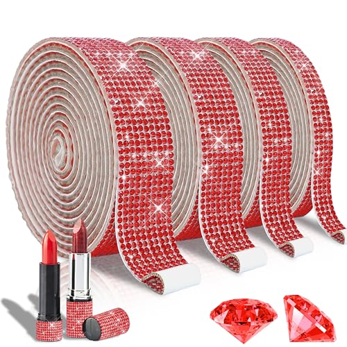 EANLOLY 4 Rollen selbstklebendes Strassband Kristall Diamant Dekoration Aufkleber Bling Kunst Handwerk für Event Hochzeit Party Auto Telefon (Rot) von EANLOLY