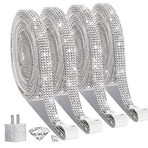 EANLOLY Selbstklebende Strassband Kristall Strass, Bling Glitzersteine Selbstklebend, DIY Diamant Band, 4 Rollen in 4 Größen（Silber） von EANLOLY