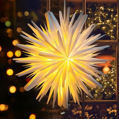 EANLOLY Weihnachtsstern Beleuchtet LED Stern, Weihnachtsdeko Innen Fenster, Papiersterne Zum Aufhängen mit Beleuchtung, Weihnachten Leuchtstern Lichterkette, Weiß Ø 45 cm von EANLOLY