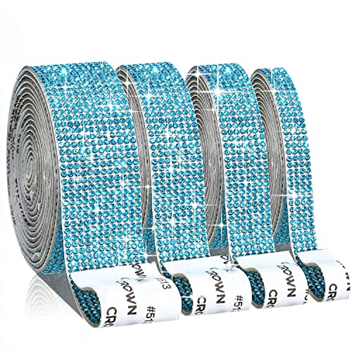 EANLOLY Selbstklebende Kristall Strass Diamant Band DIY Dekoration Aufkleber,für Kunsthandwerk, DIY Event Auto Telefon Dekoration,deko torte(Blue 4 x self-adhesive crystal rhinestones) von EANLOLY