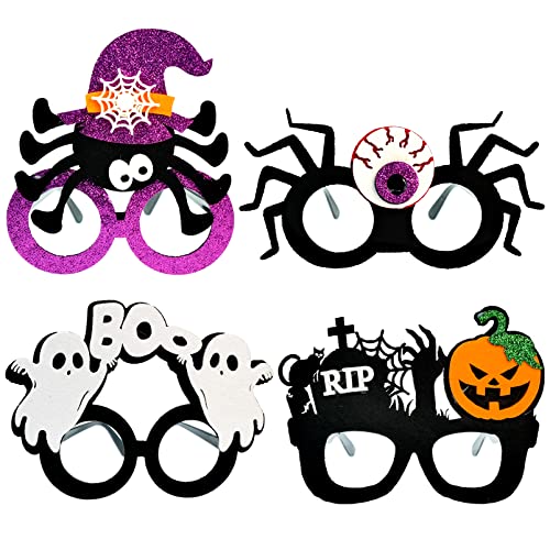 EAPMGQR 4 Stücke Halloween Brille, Lustige Foto Requisiten Verkleiden Gläser Schläger Skelett Geist Kürbis Halloween Deko Kinderparty Gläser für Mädchen Karneval Maskerade Requisiten Cosplay von EAPMGQR