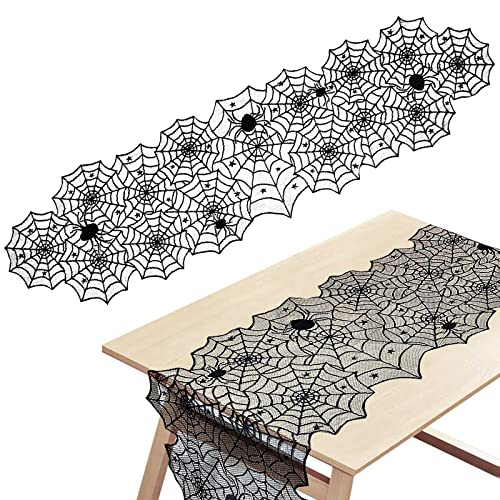 Halloween Dekoration Tischdecken, Spiderweb Lace Rechteckige Tischdecke, Tischdecke Läufer Esszimmer Schal Kamin Mantel Spinnennetz Tischläufer Spitze Tischdecke für Halloween Party Deko von EAPMGQR