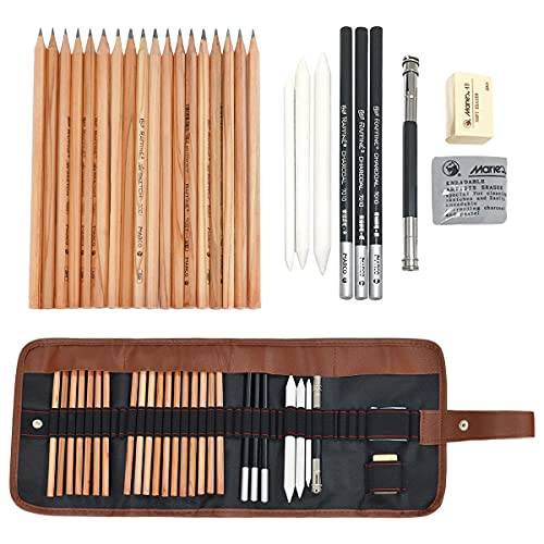 Easehome Zeichenstifte, Skizzenstifte, 29-teiliges Künstler-Set mit Tasche inkl. Skizzenstift, Kohle, Graphit, Radiergummi, Messer, Extender für Kinder und Erwachsene von EASEHOME