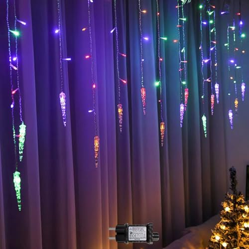 EASTERNSTAR Eiszapfen Lichterkette mit Stecker, 10M 400LED Wasserdichte Lichterkette mit Fernbedienung und Timer, 8 Modi Dekoration Innen Außen Garten Hochzeit Party Weihnachten (Buntes) von EASTERNSTAR