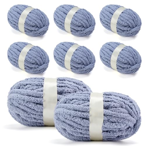 Grobes Garn zum Handstricken, grobes Jumbo-Garn zum Häkeln, Super Grobstrick-Deckengarn, grobes Chenille-Garn, 8 Stück (32 m pro Knäuel) Nr. 9, Dunkelgrau von EASTSURE