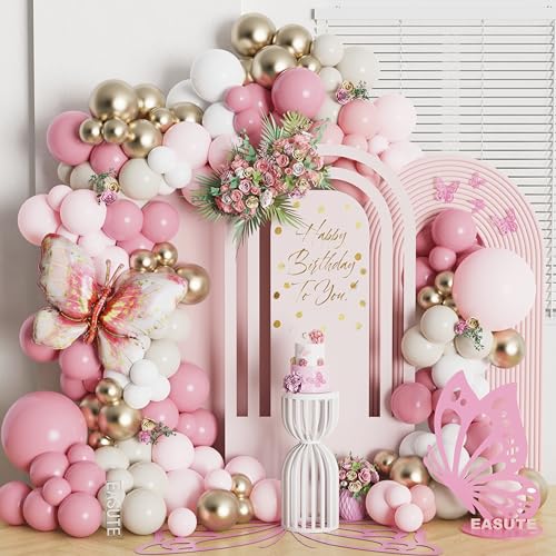 146pcs Dusty Pink Butterfly Balloon Garland Arch Kit Retro Pink Gold Latex Balloons for Birthday Baby Shower Wedding Party Decoration von EASUTE